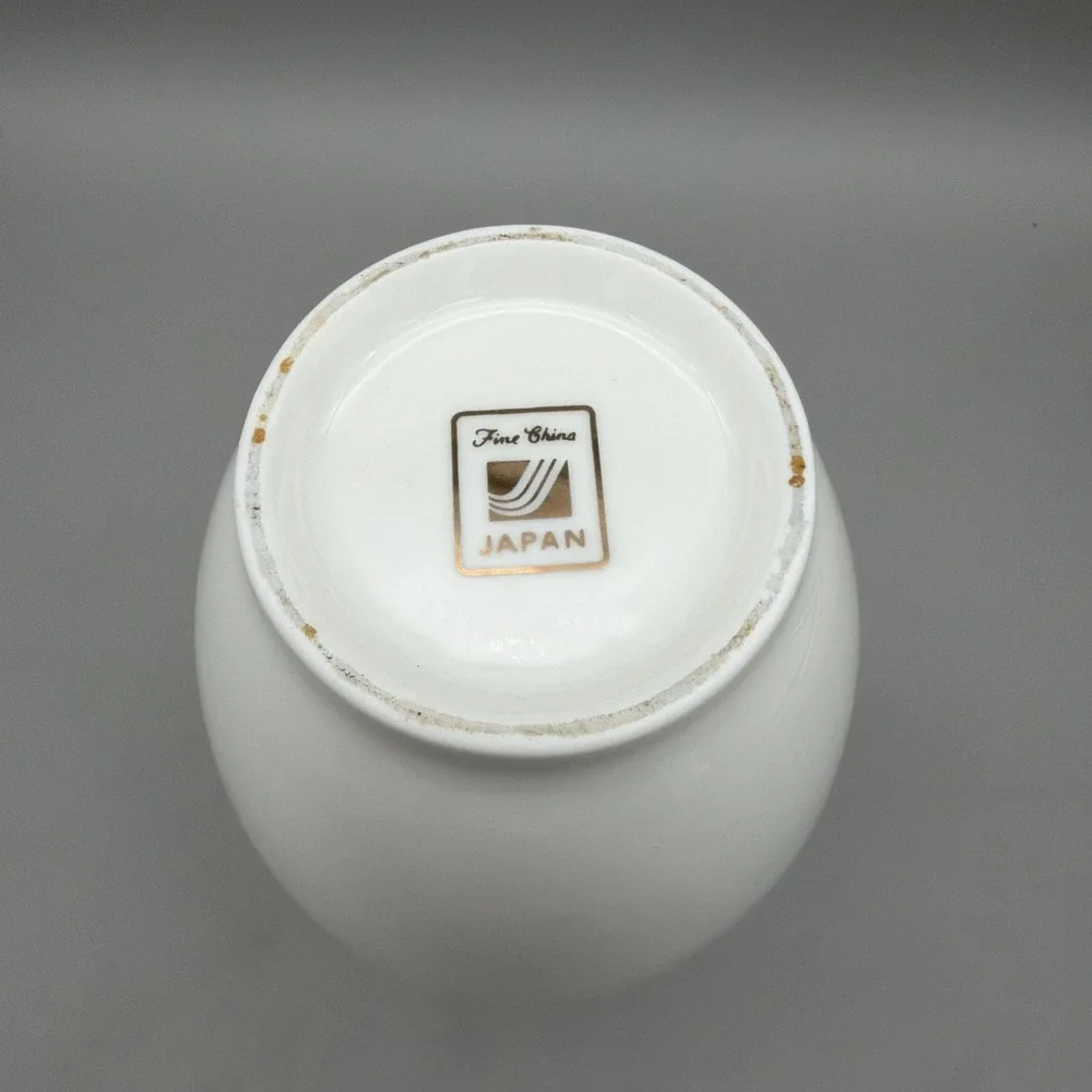 Vintage Japan MCM White Flower Vase Orange  Gold Iris Fine China
